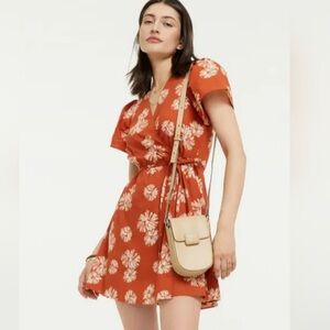 Madewell true wrap minidress short sleeves floral print in Rusty Torch, Medium
